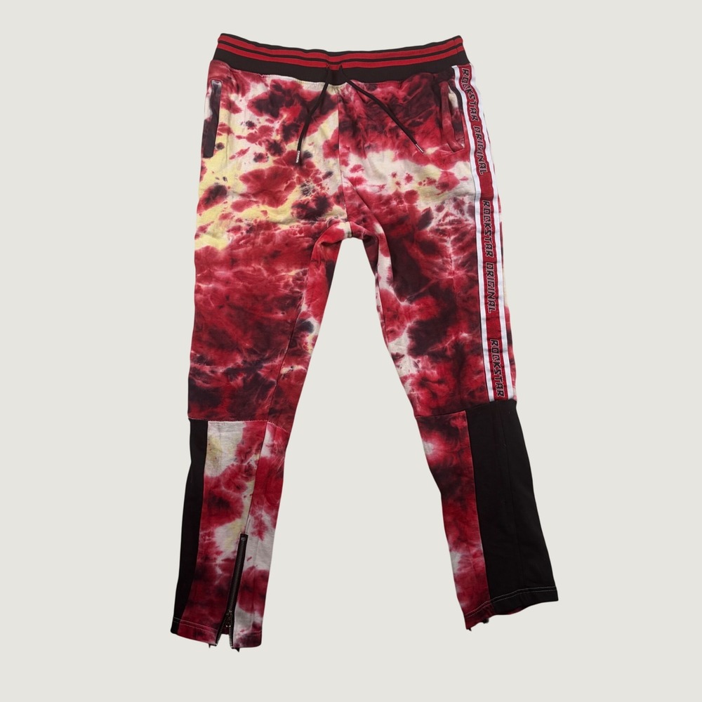 Rockstar Original Jacob Sweatpants Mens Tie Dye Joggers XL Red Black Streetwear